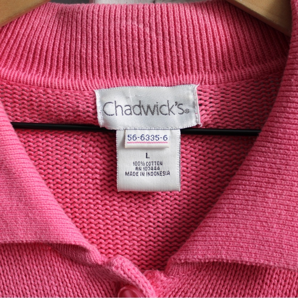 Chadwicks Vintage Pink Cotton Knit Button Collared Cardigan Sweater Size Large - Picture 3 of 3